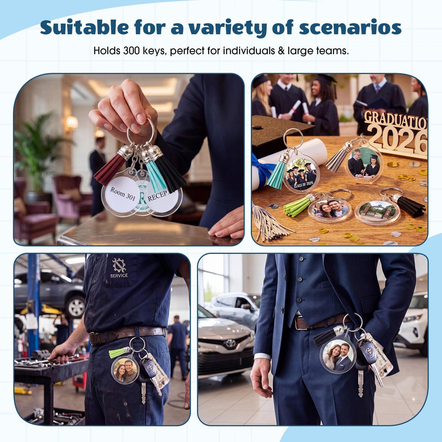 Yaomiao 50 Set Acrylic Photo Frame Keychain with Tassels, Custom Insert Photo Keyring Clear Blank Picture Keyring (Round)