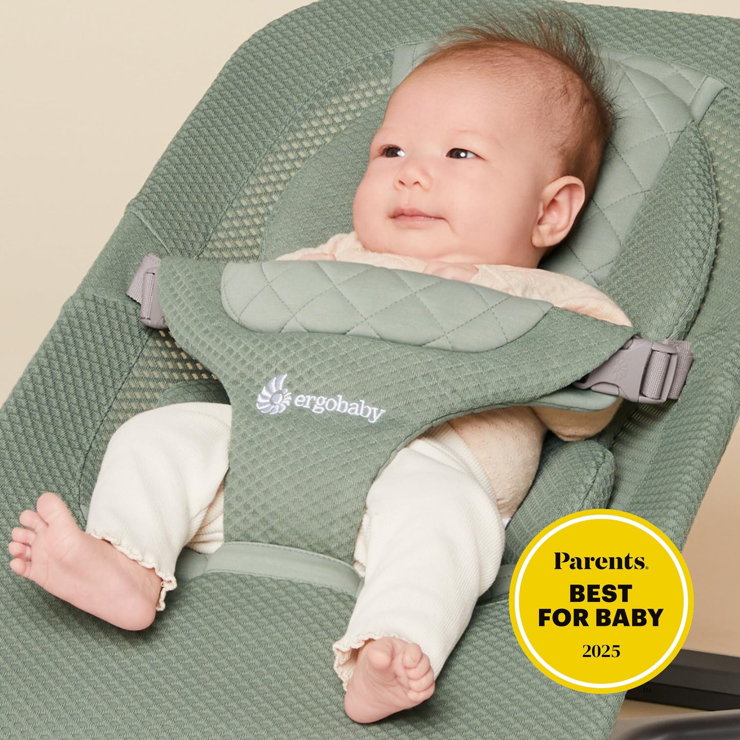 Ergobaby Evolve 3-in-1 Bouncer Seat for Babies and Toddlers 5.5-25lbs - Multi Position Baby Rocker Seat with Adjustable Heights, Secure Harness, Newborn Insert - Sage Green