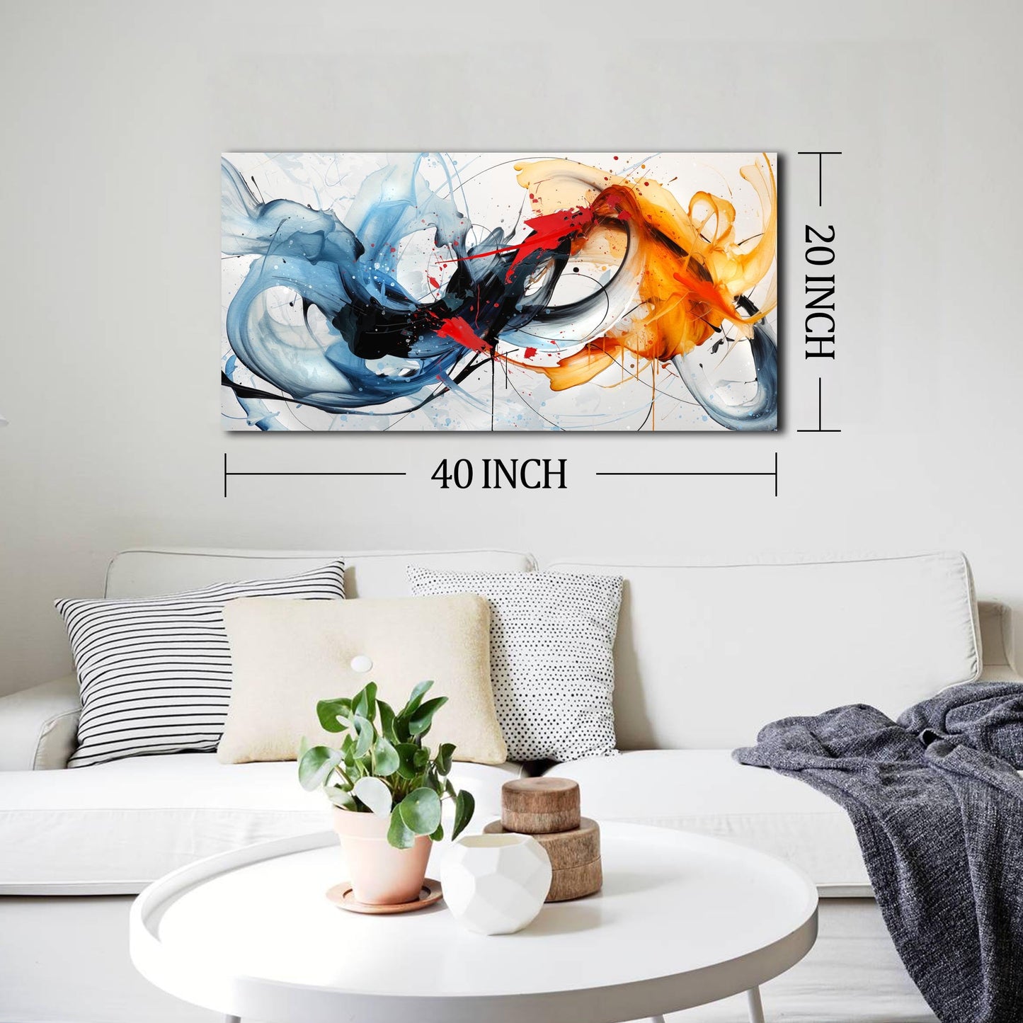 Modern Prints Wall Art for Office - Abstract Art Wall Decor for Living Room - Blue Canvas Wall Art Ready to Hang Size 20" x 40"