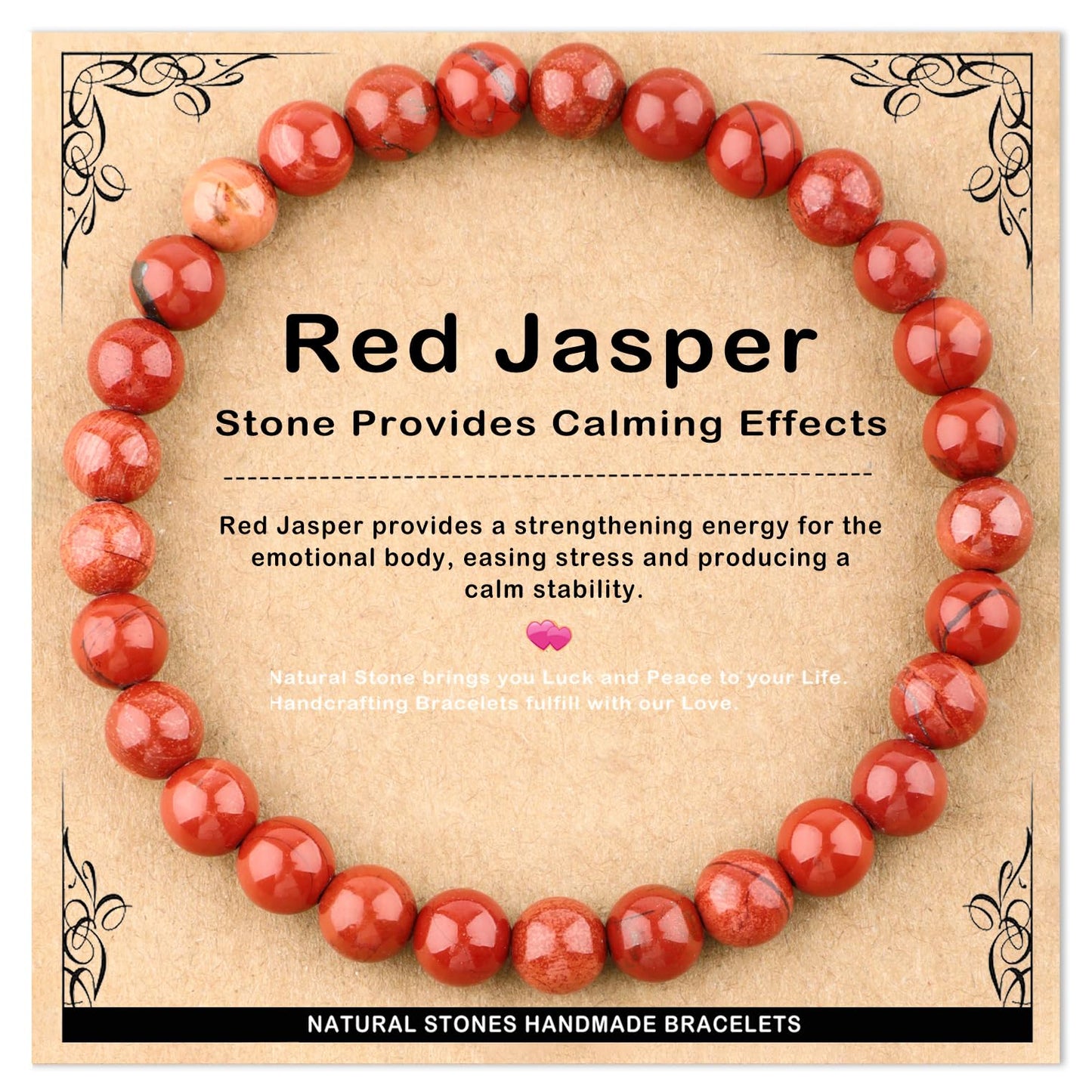 AD Beads 6mm Handmade Red Jasper Elastic Bracelet – Natural Gemstone for Stone provides Calming Effects – Meditation, Yoga, Healing and Energy Gift for Men Women