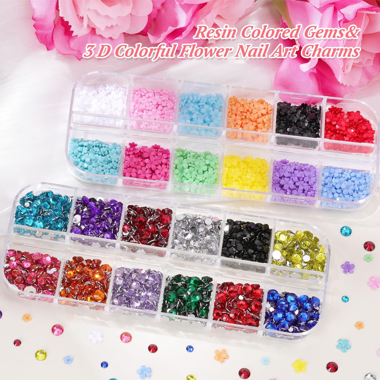 10 Boxes Nail Rhinestones Gems Kit,Gold/Silver Metal Studs,Mixed Sizes Flatback Crystals Rhinestones,Half Pearls,Sequins,Foil Flakes with Tweezers & Dotting Tools for DIY Manicure