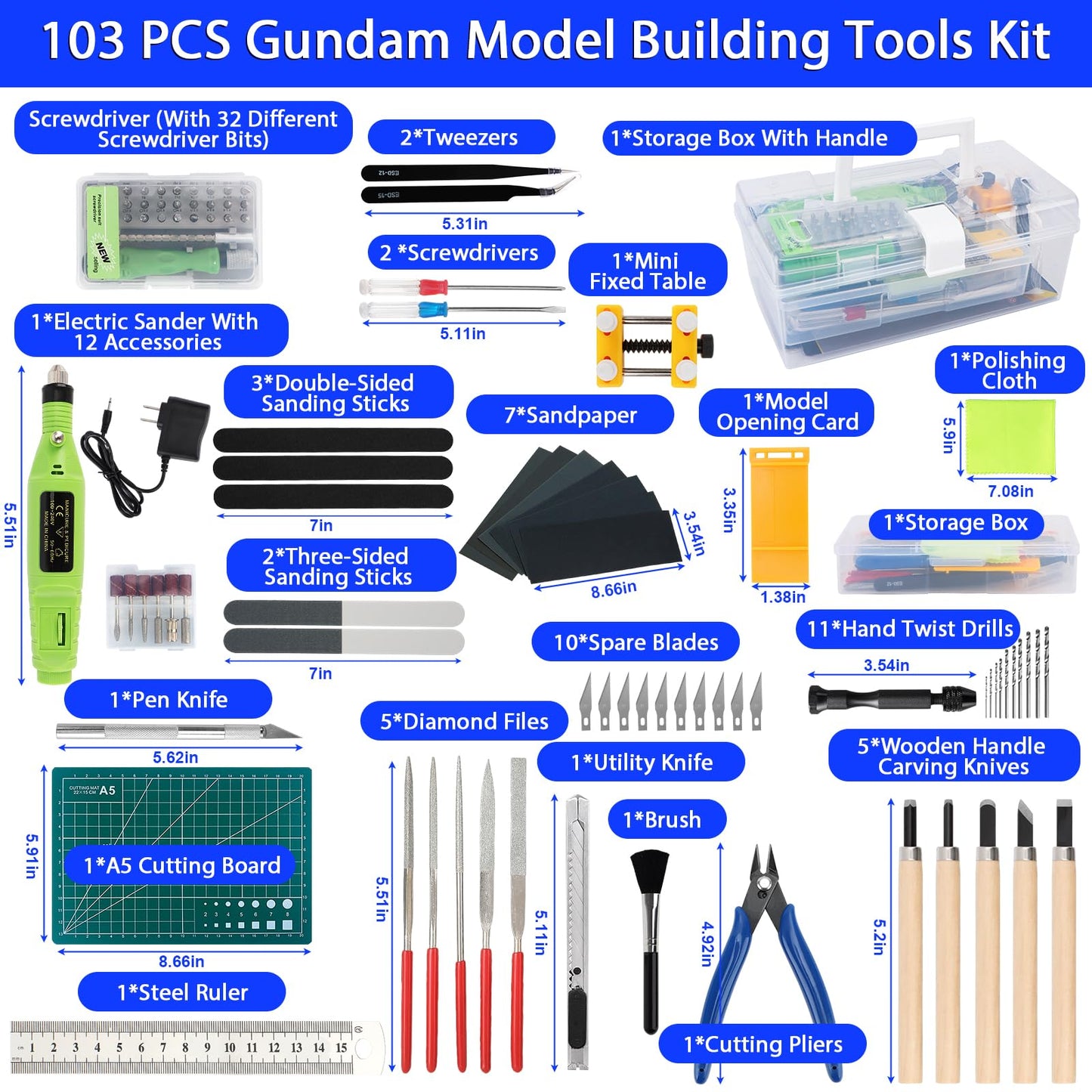 Gundam Tool Kit,103 Pcs Professional Model Tool Kit for Gundam, Modeling Tools for Plastic Models,Gunpla Tool Kits for Adults,Model Building Tools Hobby Tools Craft Set for Repairing and Fixing