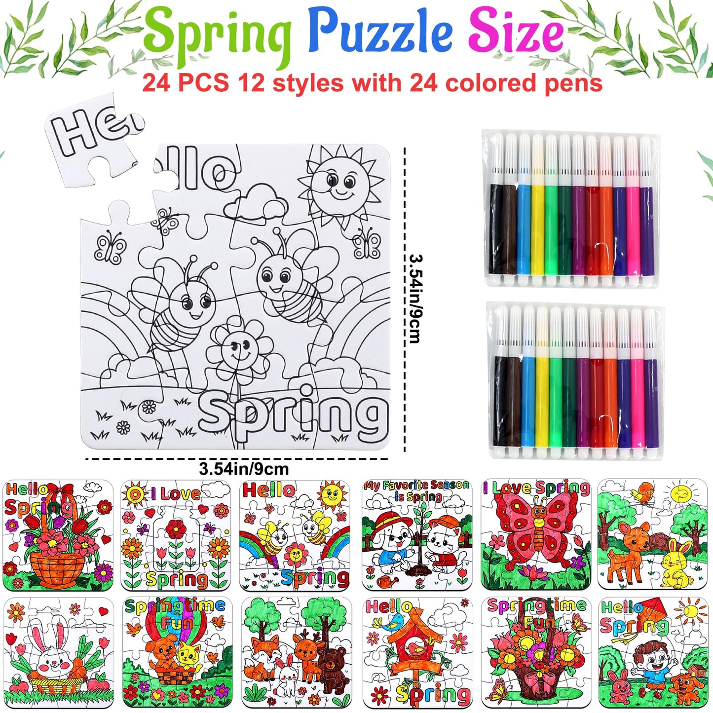 24Pcs Spring Crafts for Kids & Adults Bulk, Spring toddler Art and Craft DIY Puzzle Kits with Flower Butterfly Bee Bunny, Easter Jigsaw for School Classroom Activity April Party Favors & Gift Supplies