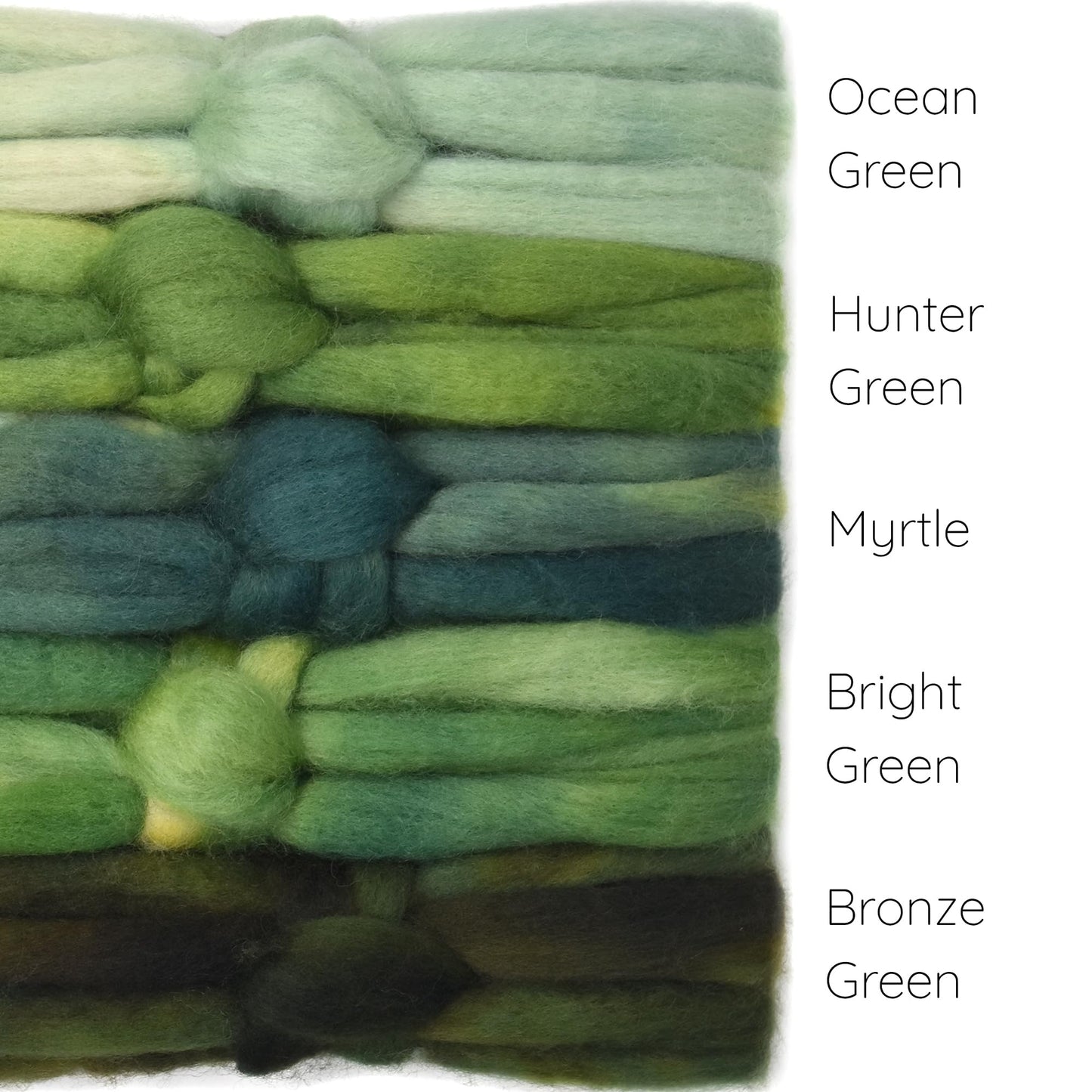 Hand Dyed BFL Spinning Fiber. Super Soft Wool Top Roving Drafted for Hand Spinning, Felting, Blending and Weaving. 5oz. Greenery