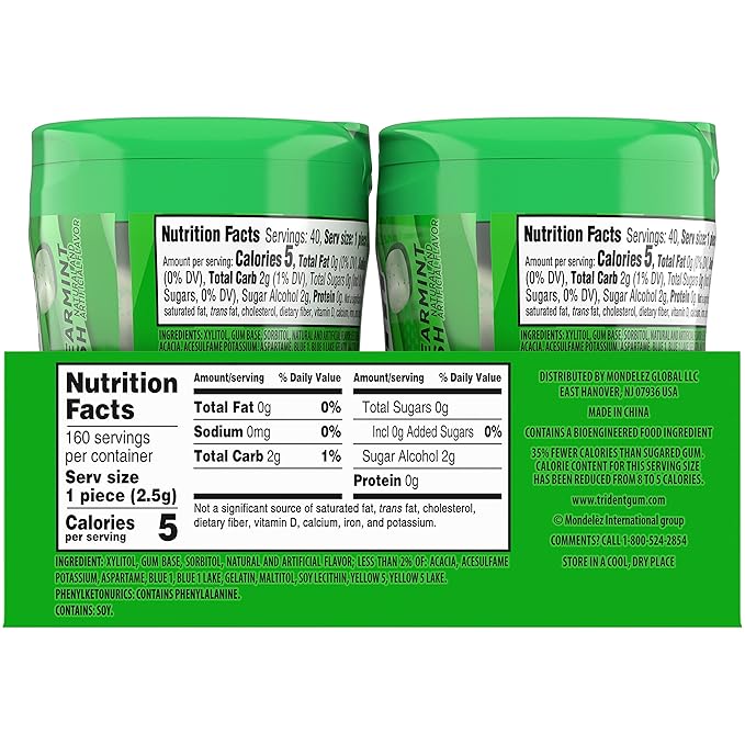 Trident Vibes Spearmint Rush Sugar-Free Chewing Gum, 4 Bottles of 40 Pieces (160 Total Pieces)