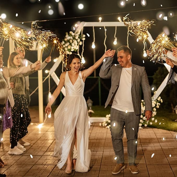 48 Pcs Lighted Wedding Wands LED Tinsel Wands Streamers Wedding Sparklers Send Off Light Sticks for Reception Birthday Exits Baby Shower Concert Christmas Party Favors(Champagne)