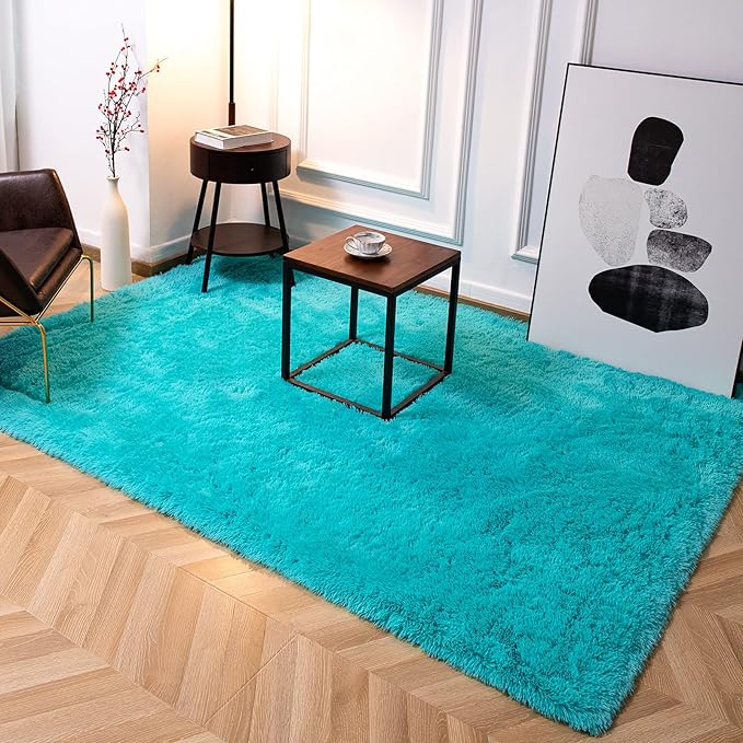 TWINNIS Super Soft Shaggy Rugs Fluffy Carpets, 4x5.9 Feet, Indoor Modern Plush Area Rugs for Living Room Bedroom Kids Room Nursery Home Decor, Upgrade Anti-Skid Rectangular Fuzzy Rug, Blue