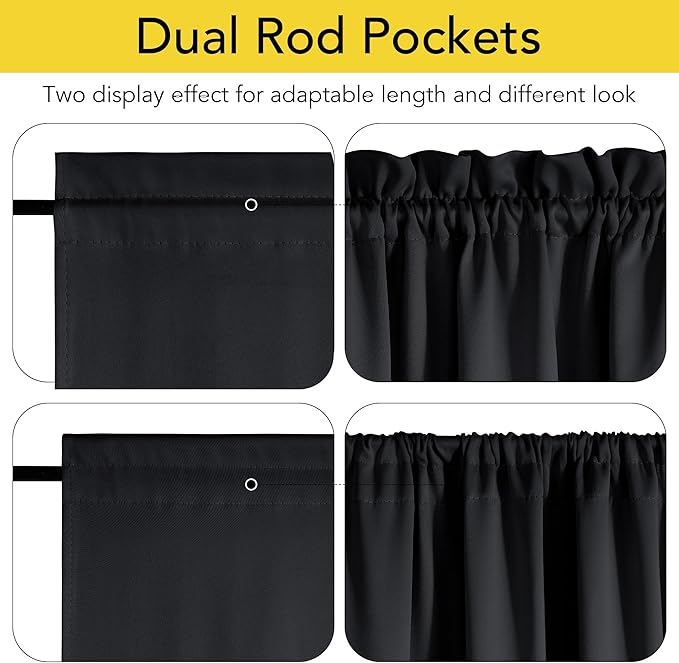 NICETOWN French Door Curtains for Door Window, 100% Blackout Privacy Thermal Insulated Window Covering for French Front Glass, 1 Panel, Black, 25 x 72 inches Long