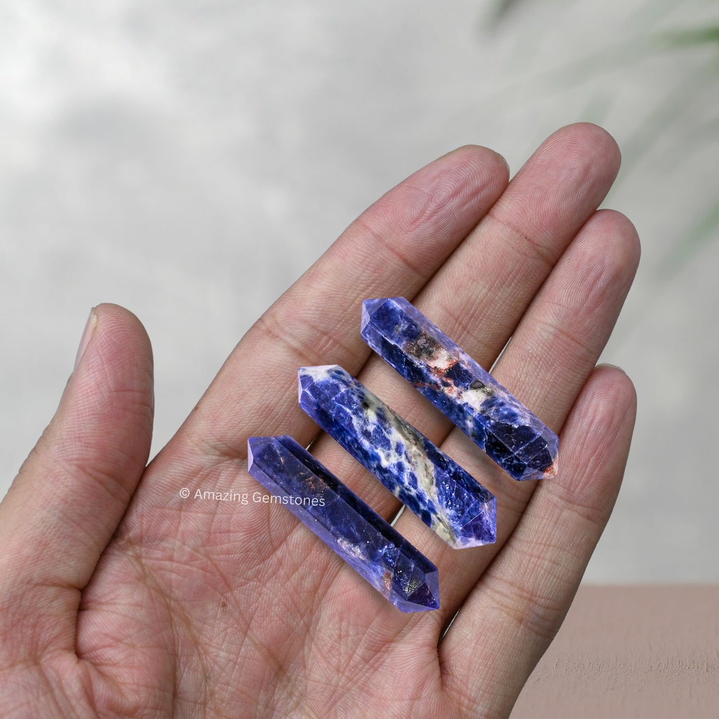 Amazing Gemstone Sodalite Crystal Points Bulk Healing Crystals and Stones - Pack of 3 Double Terminated Healing Wand Point Bulk Crystals for Crafts, Crystal Grid, DIY Work