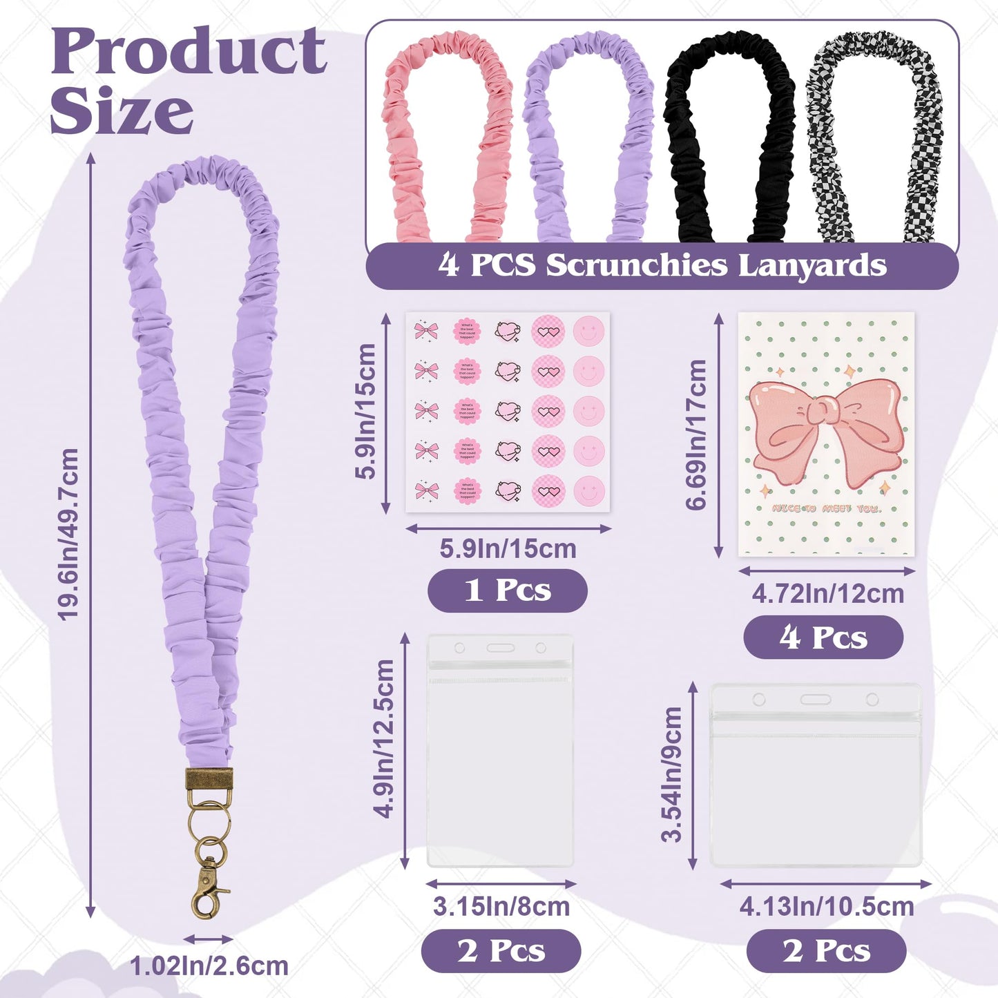 Catcan 4 Pcs Scrunchies Lanyards for ID Card, Badges Holder, Keys and Phone with 4 Pcs Clear Badge Holders, Adjustable Stretchy Lanyard for Teachers, Students, Office Staffs (19.6 Inches)