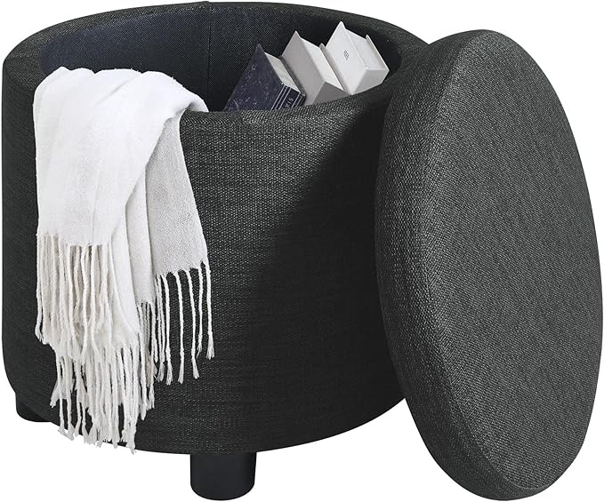 Designs4Comfort Round Accent Storage Ottoman with Reversible Tray Lid
