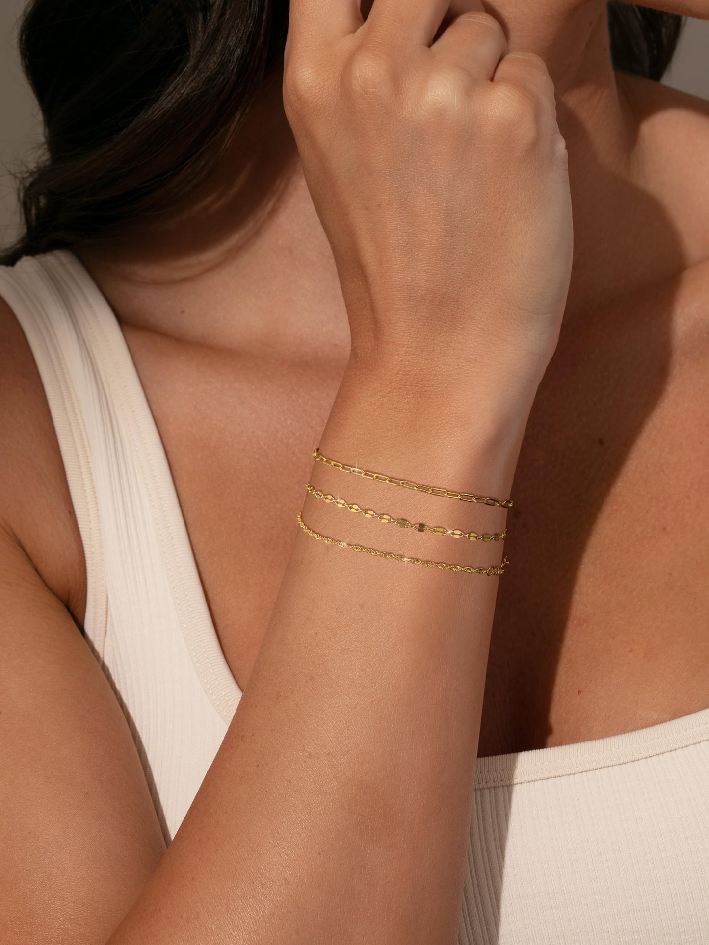 Tewiky Waterproof Gold Bracelets for Women Non Tarnish - Dainty Stack 14K Gold Plated/Sterling Silver Chain Bracelets Set Adjustable Trendy Jewelry for Women