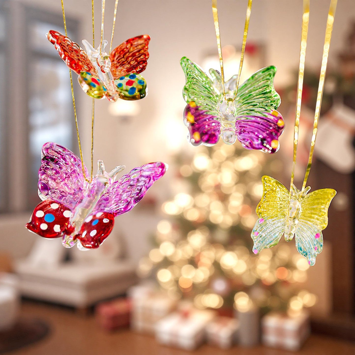 4pcs Glass Butterfly Ornament 1.7inch Hanging Crystal Butterflies Ornaments Decor for Home Window