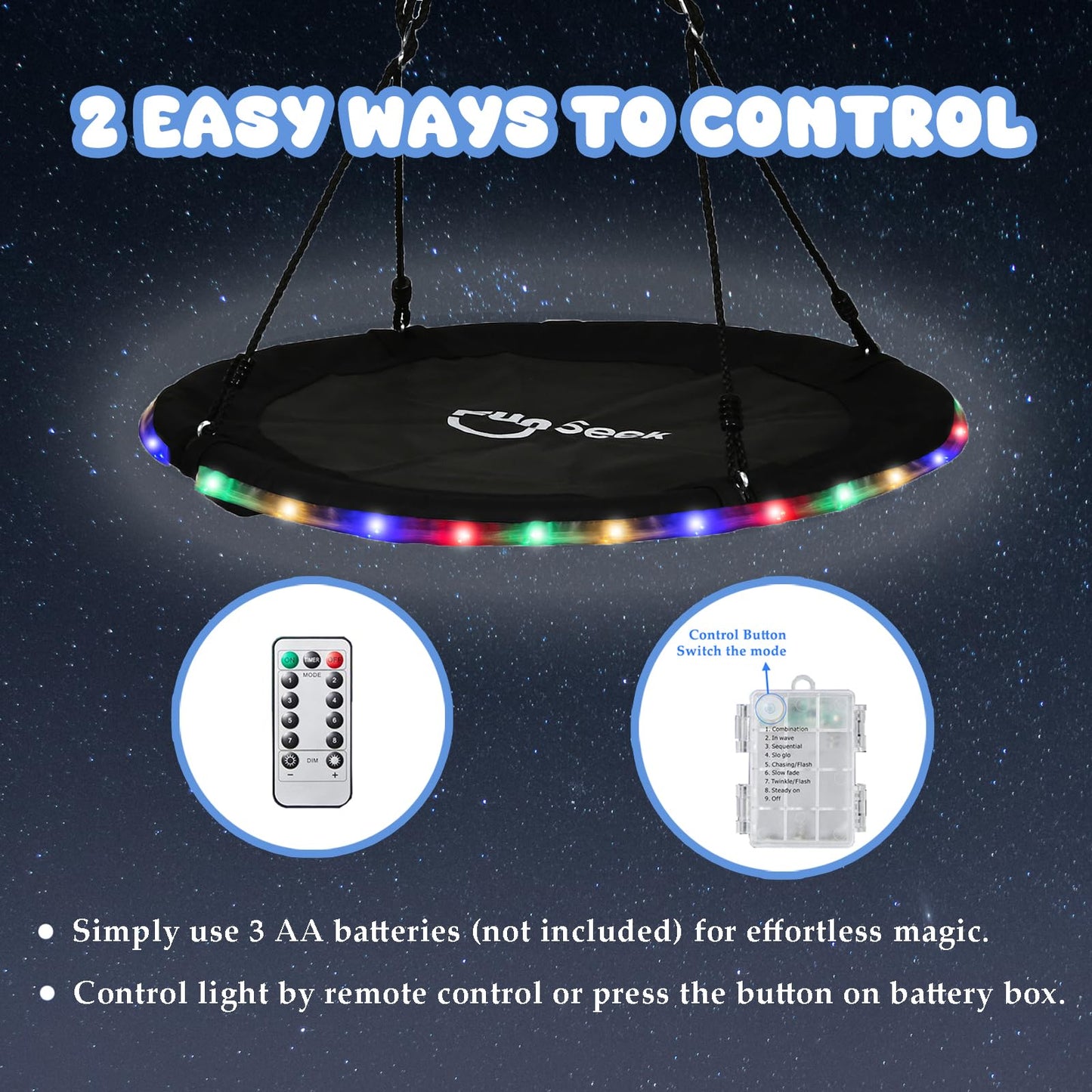 48 Inch Tree Swing with LED Light for Kids, 900lbs Flying Saucer Swing, with Adjustable Hanging Straps, for Indoor and Outdoor, Great Gifts for Kids (48INCH)