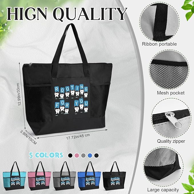 Roowest 5 Pcs Christmas Dentist Gifts Dental Hygiene Appreciation Gifts Tote Bags Mesh Pockets Tote Bags Zipper for Women(Multicolor)