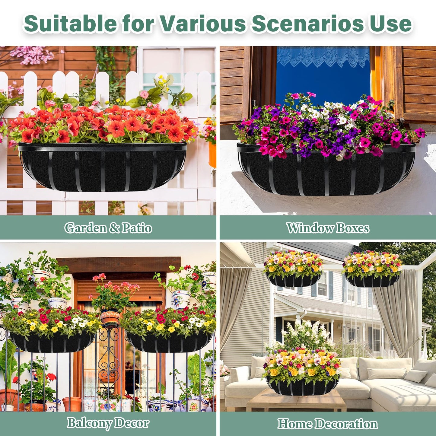 Riare 6 Pack 36 Inch Black Felt Window Box Liners- Fabric Trough Planter Basket Liners Replacement, Non-Woven Hanging Plant Liner for Wall Hanging Basket, Garden Fence Railing (Avoid Bird Nesting)