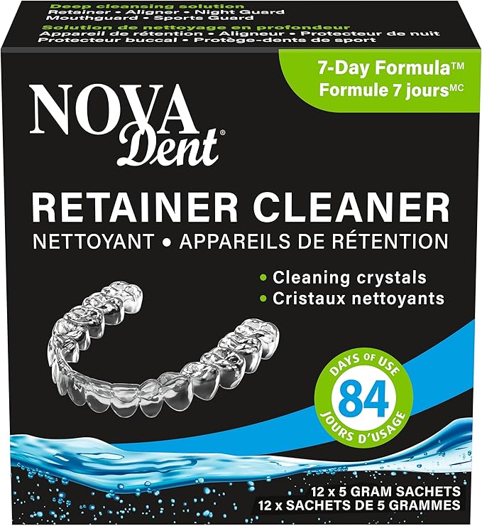 Novadent Retainer Cleaner – for Aligner, Night Guard, Mouthguard, Sports Guard - 84-Day (12 sachets)