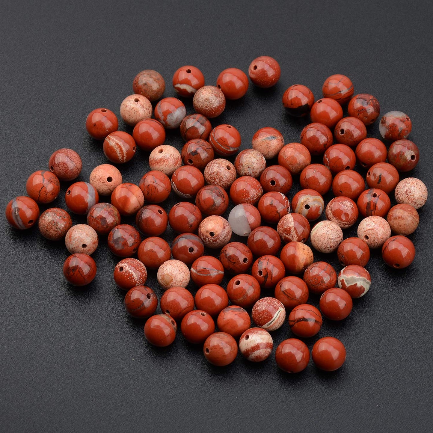 LPBeads 100PCS 8mm Natural Red Jasper Gemstone Round Loose Beads for Jewelry Making with Crystal Stretch Cord
