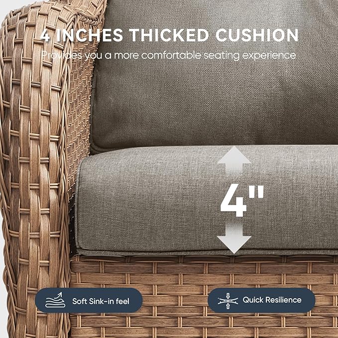 Patio Chair Cushions 4 Packs - Outside High Back Thick Water-Resistant Cushion 22x24 with Zipper Cover for Outdoor Glider Rocking Chairs Loveseat Couch – Grey/Crescent