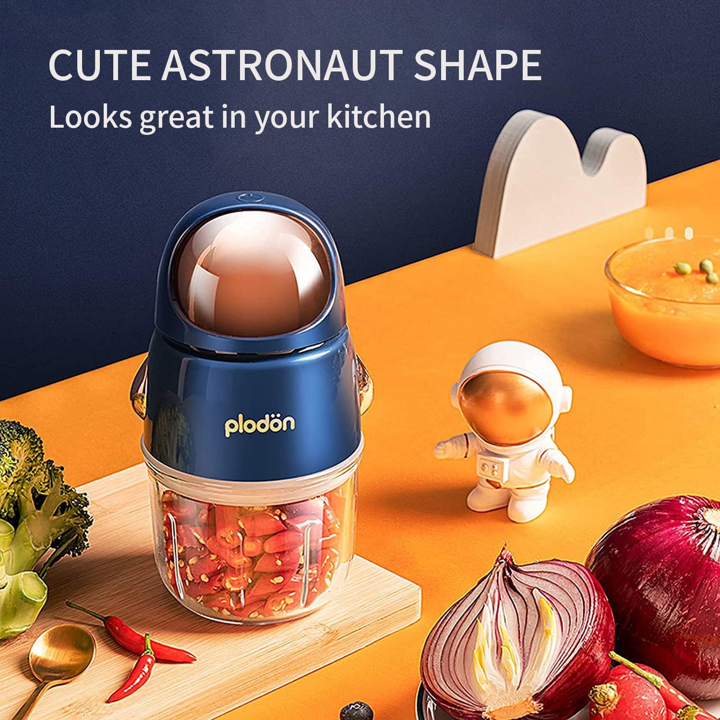 Plodon Baby Food Maker Mini Cute and Small Food Processor Puree Blender Grinder Chopper 300ml Cup Glass Bowl with 8 Blade Electric (Spaceman-Blue)