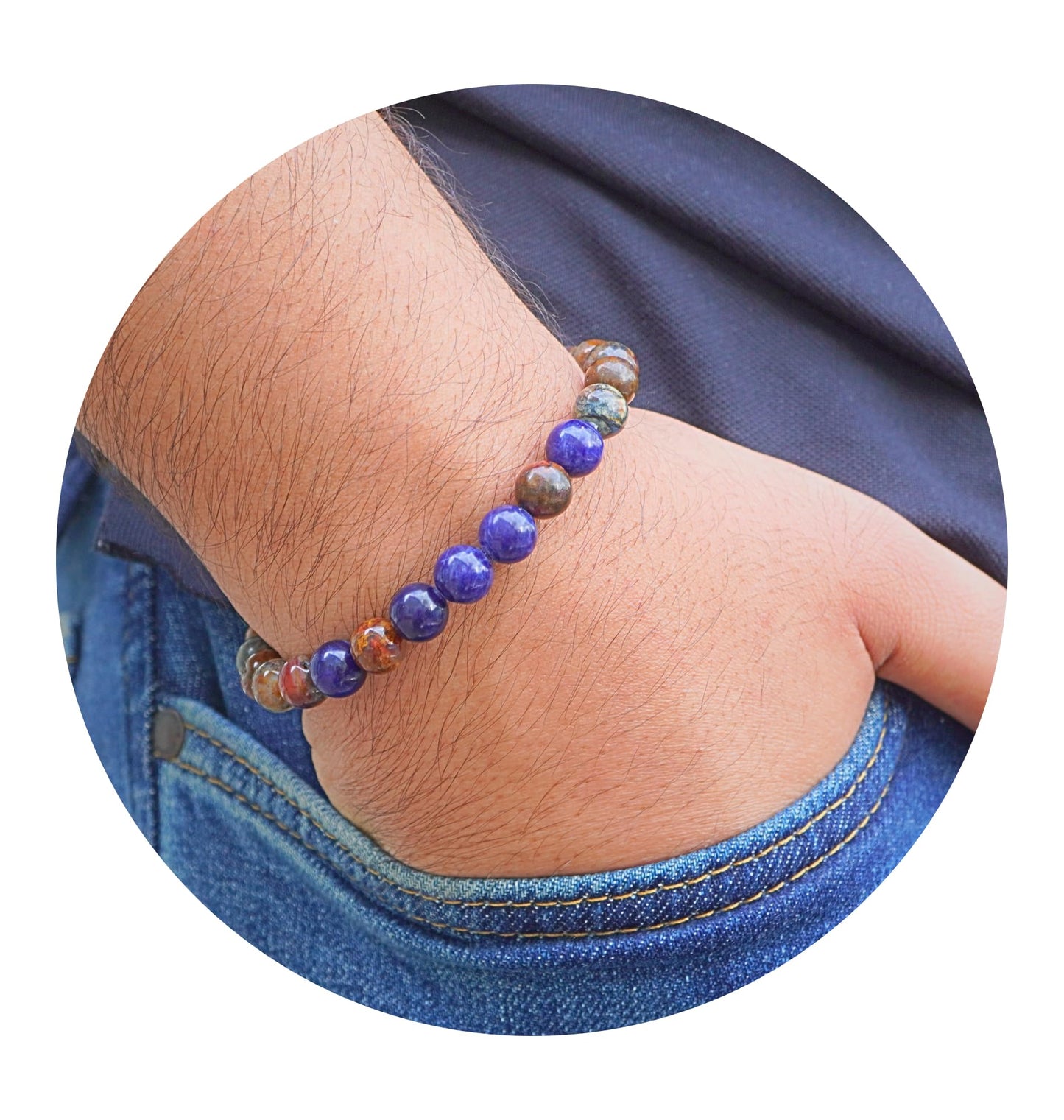 ABSHEL Jasper & Sodalite Bracelet for Men - Genuine Jasper Crystals and Healing Stone Bracelet for Men's Gift - 8" Stretch Bracelet with Charm