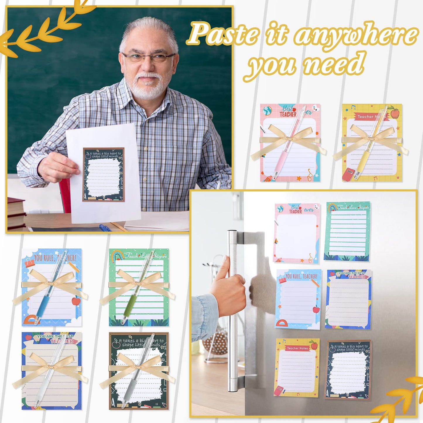 Lincia 24 Pcs Teacher Appreciation Gifts Bulk, Teacher Notepad with Pens Set Sticky Notes 30 Sheets Memo Pad for Graduation Gift, Thank You Gifts for School Office Supplies(Stylish Style)