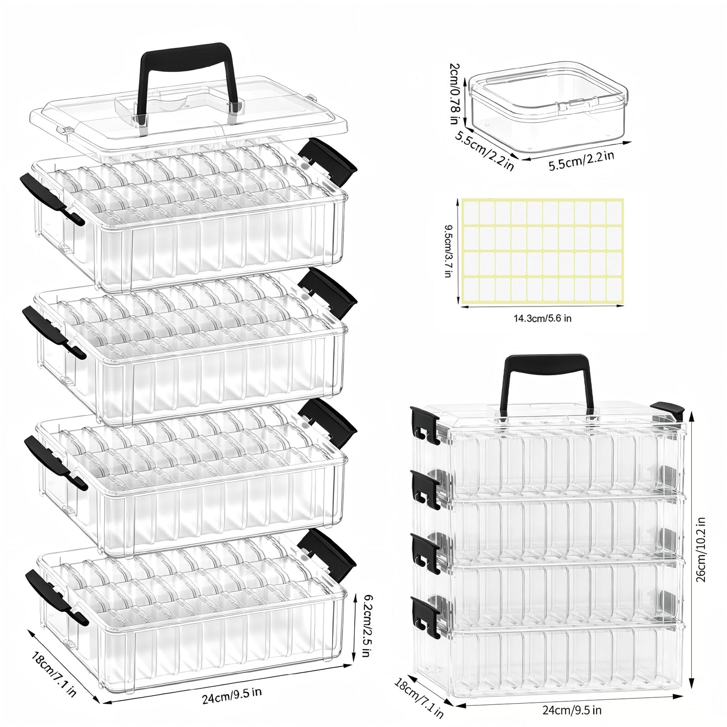 VANSUNS Bead Organizer Box 120 Pcs, 4-Tier Large Capacity Stackable Bead Storage Containers, Portable Plastic Craft Organizers for Jewelry Making, Bracelets, DIY, Nail Art Charms