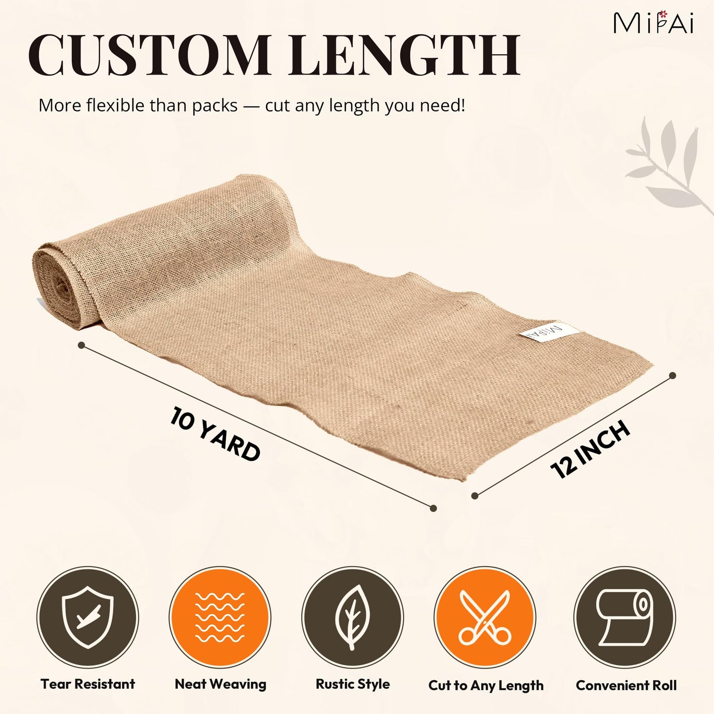 Mifai Burlap Table Runners 12in x 30 ft(10 Yards)-Cut to Your Length Burlap Roll -50 Yarns/10cm Density-Ecofriendly- Reusable- Perfect for Crafts, Décor, Gift Wrapping, DIY and Gardening