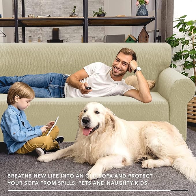 XINEAGE New 1 Piece Couch Covers for 3 Cushion Couch (79"-91") Stretch Sofa Cover Slipcover Pet Friendly Soft Washable Furniture Protector with Elastic Bottom for Kids,Dog (Sofa, Light Beige)
