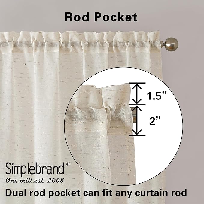 Simplebrand Natural Linen Textured Sheer Curtains 84 inches Length 2 Panels Set, Sheer Curtains Light Filtering Rod Pocket Window Sheer Curtain Panels, Elegant Curtains & Drapes for Bedroom, 40" W