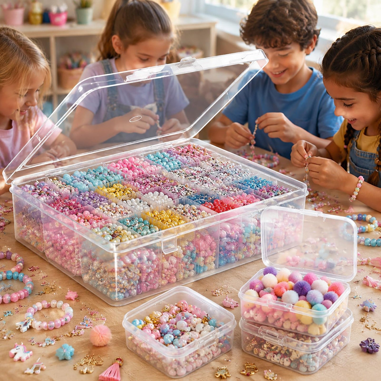 YYGMSS Bead Organizer Box, 30Pcs Small Plastic Boxes Bead Containers Nail Organizers and Storage Clear Dimond Storage with Hinged Lid and Stackable for Jewelry Nails Seeds with 66 Label