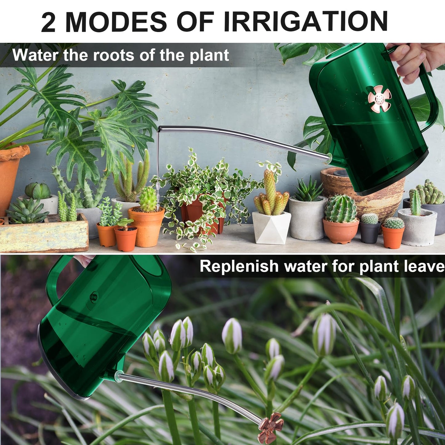 Watering Can Indoor for House Plants Small Watering cans with Long Spout Flower Model Sprinkler Head 1.2L (Green, 1.2L)