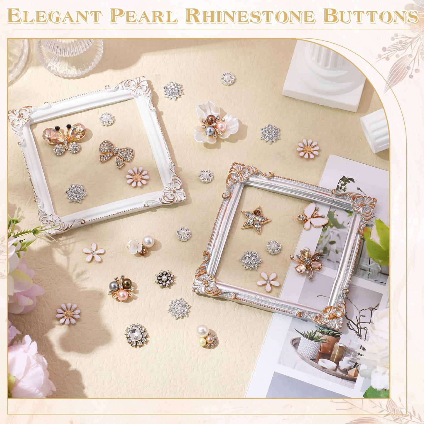 Liliaafar 30 Pcs Rhinestone Buttons Faux Pearl Embellishments Flat Back Flower Rhinestone Butterfly Buttons for Clothing Jewelry Making DIY Decoration Sewing Crafts Bag Shoes Women Wedding Bridal