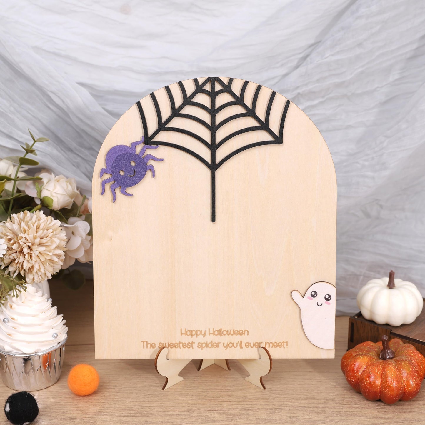 Spider Web Handprint Sign Board - Happy Halloween Party Souvenir,Spooky Little Spider Craft Display,Halloween Handprint Art Wood Board,Spooky Cobweb Party Centerpieces Photo Props