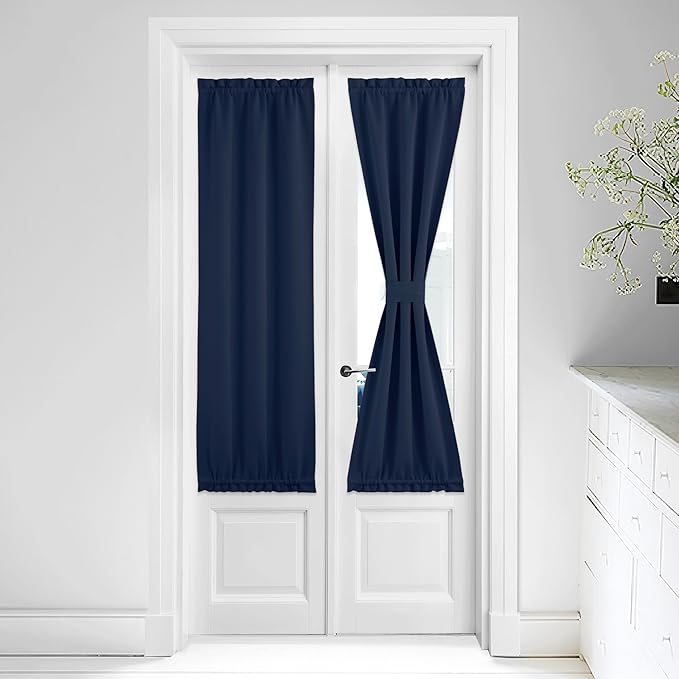 NICETOWN Blackout French Door Window Curtains Thermal Insulated Curtain Panel 25W x 64L Privacy Shade for Window Covering - 1 Panel, Navy