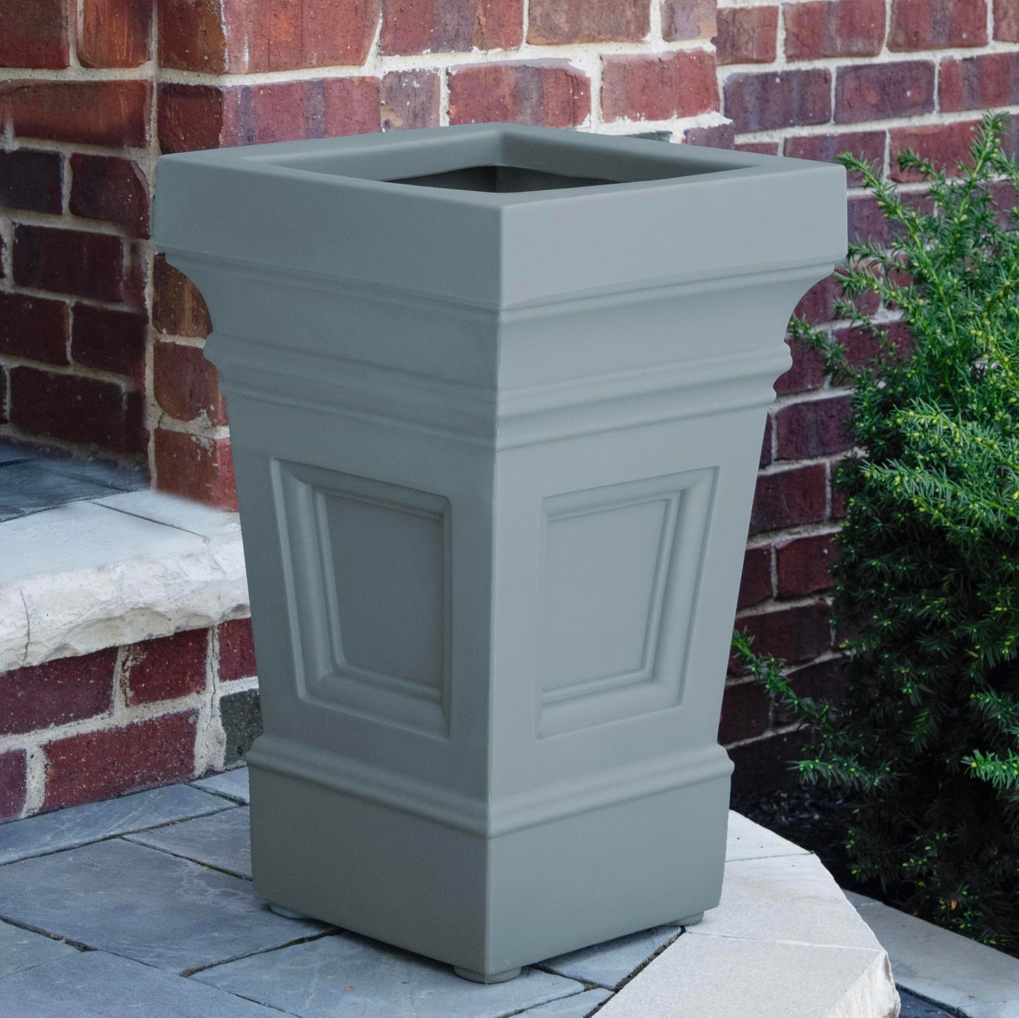 Step2 Atherton Square Planter, Large Planters for Outdoor Plants, Gardening and Flower Pot for Patio or Porch, Efficient Drainage, Durable Plastic, Sage Gray, 2-Pack
