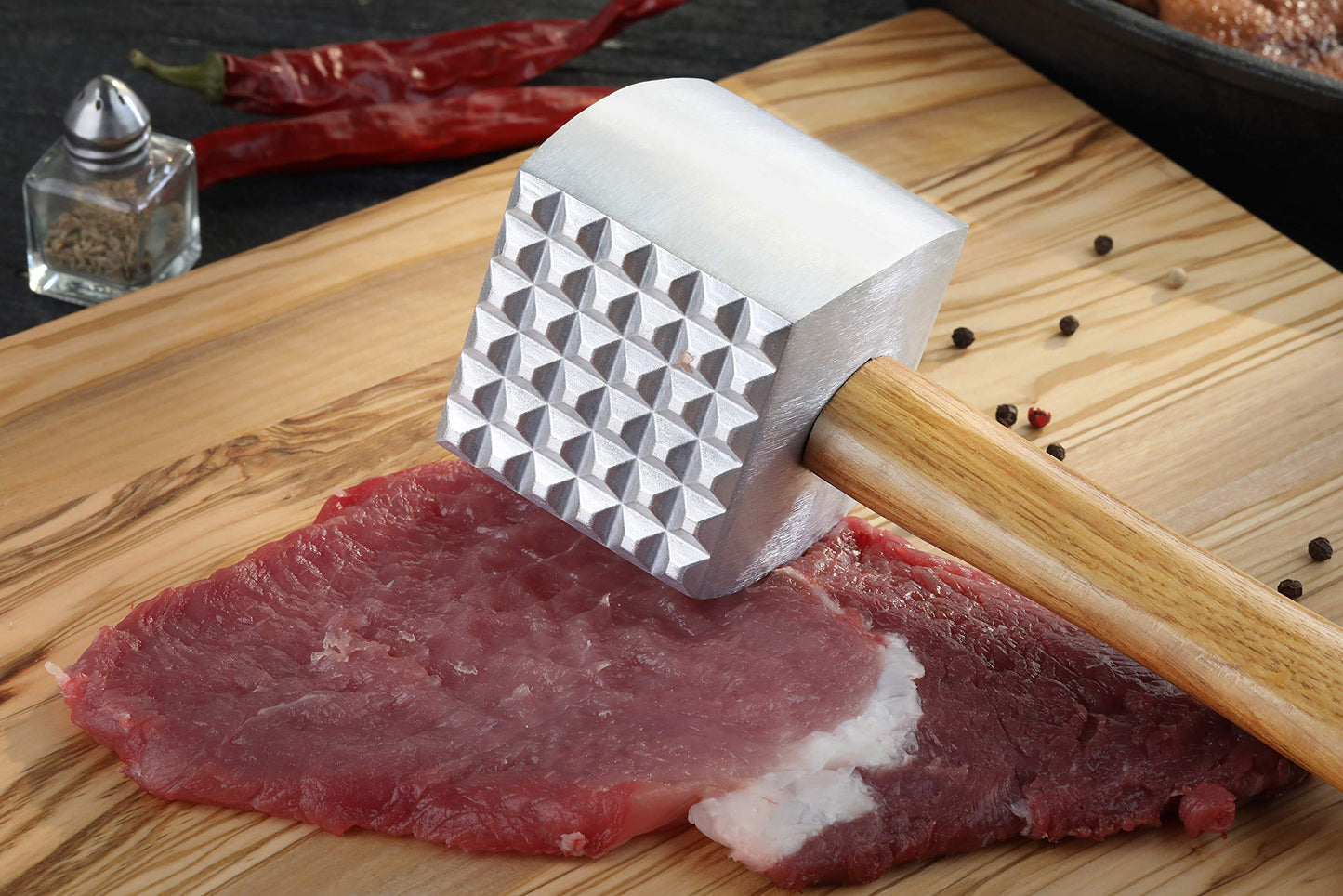 New Star Foodservice 36398 Wood Handle Aluminum Meat Tenderizer/Mallet/Hammer, 13-Inch Overall