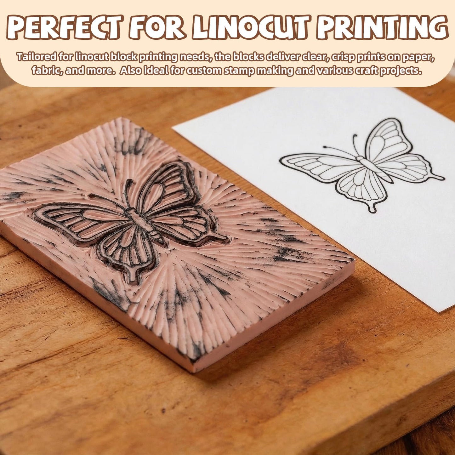 Oopsu Linocut Printmaking Kit - 6 PCS 4"x6" Soft Rubber Linoleum Blocks, Brayer & Carving Tools | Block Printing & Stamp Making Supplies for Beginners, Hobbyists & Artists