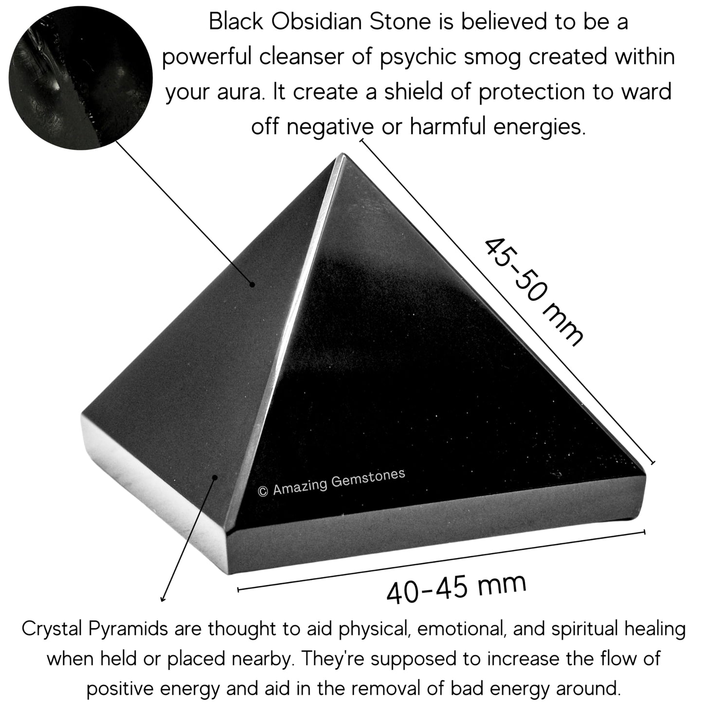 Amazing Gemstone Black Obsidian Pyramid Crystal Healing Stones - 2" Great Pyramid Figurine of Natural Stone Pyramid for Meditation, Reiki, Chakra Balancing and Crystal Pyramids Grid