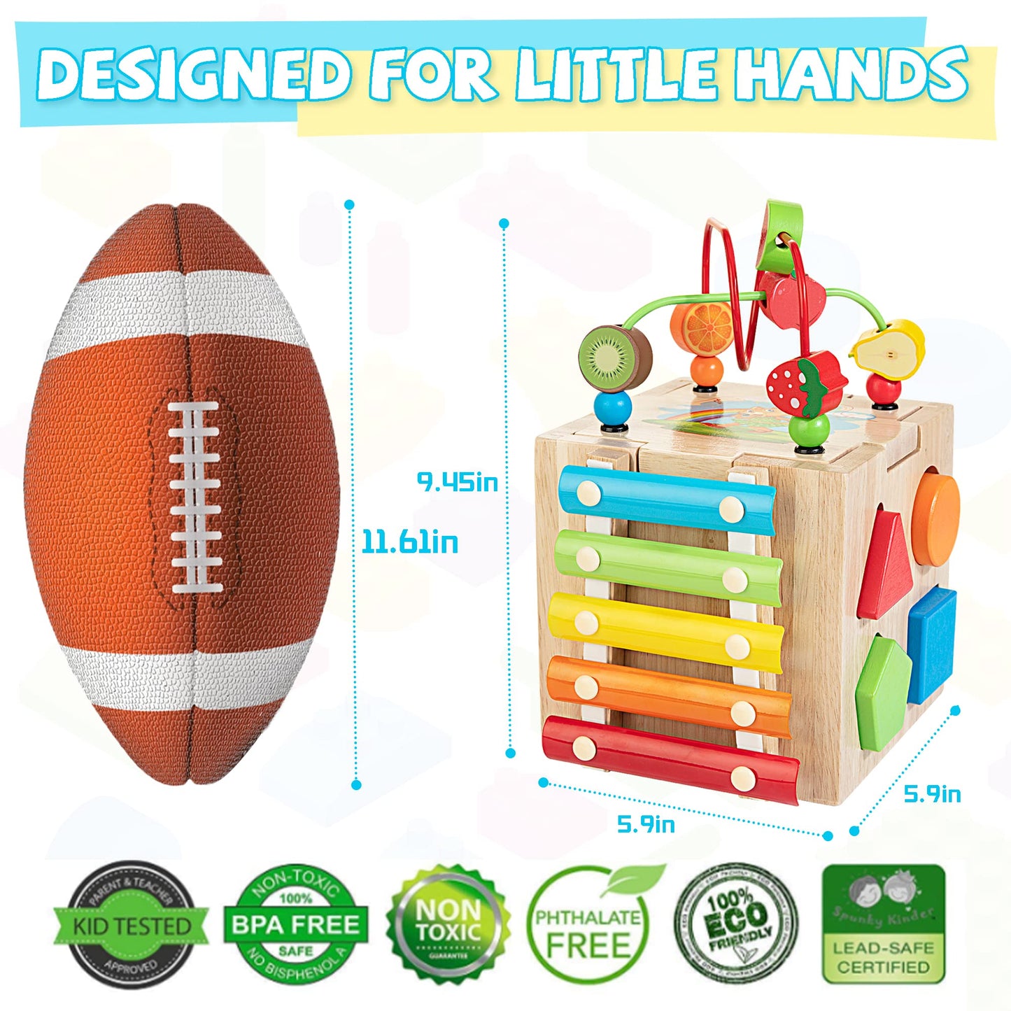 Bravmate Wooden Activity Cube, 8-in-1 Wooden Montessori Learning Toys for 18 M+ Toddlers, One Year Old First Birthday Gift, Baby Toy Set with Bonus Sorting & Stacking Board