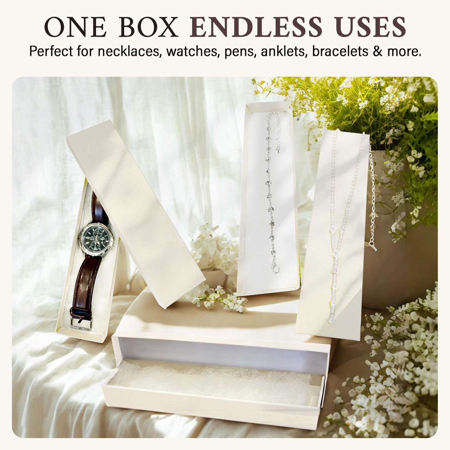 RJ Displays-10 Pack Jewelry Boxes Cotton Filled Assorted Mixed Gift Box Set for Ring, Pendants, Necklace, Bracelets Watch (White)