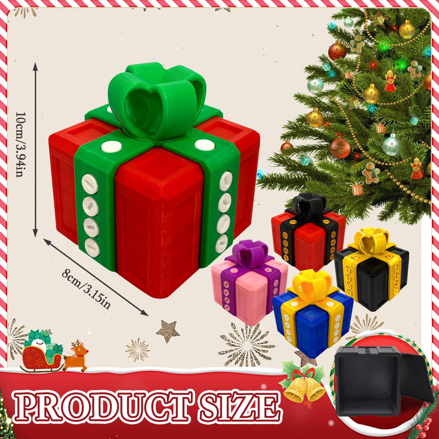 PUEEZOC Annoying Gift Box with Screws Hard to Open Gift Box Prank Gifts Funny Annoying Present Box Novelty 3D Printed Gag Gift for Christmas(Black Gold)