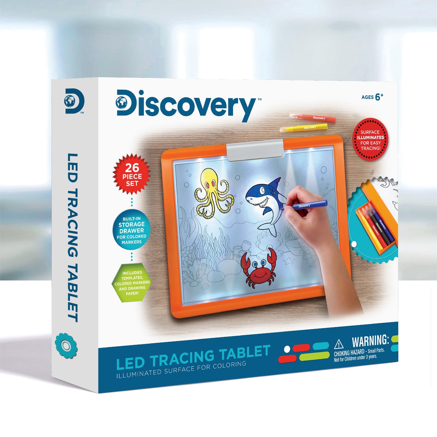 Discovery LED Tracing Tablet, 26-Piece Set with Washable Markers, Tracing & Template Sheets, Battery Powered Doodle Activity Lightboard, Kids Drawing & Sketching Portable Travel Art Set, Toy Gift