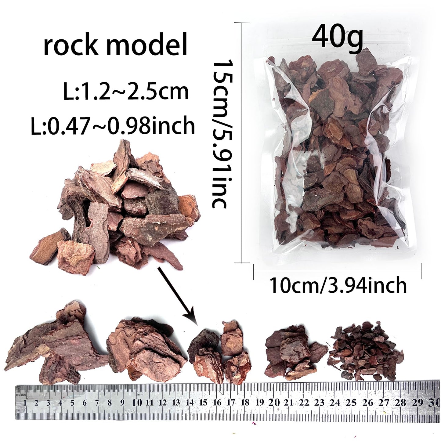 ZZZ SAN ZHI Miniature Bark Rock Model, Brown Tree Bark Texture, 5 Sizes, 200g Total (40g x 5 Packs) for Train Layouts, Railway & Car Diorama Scene Models