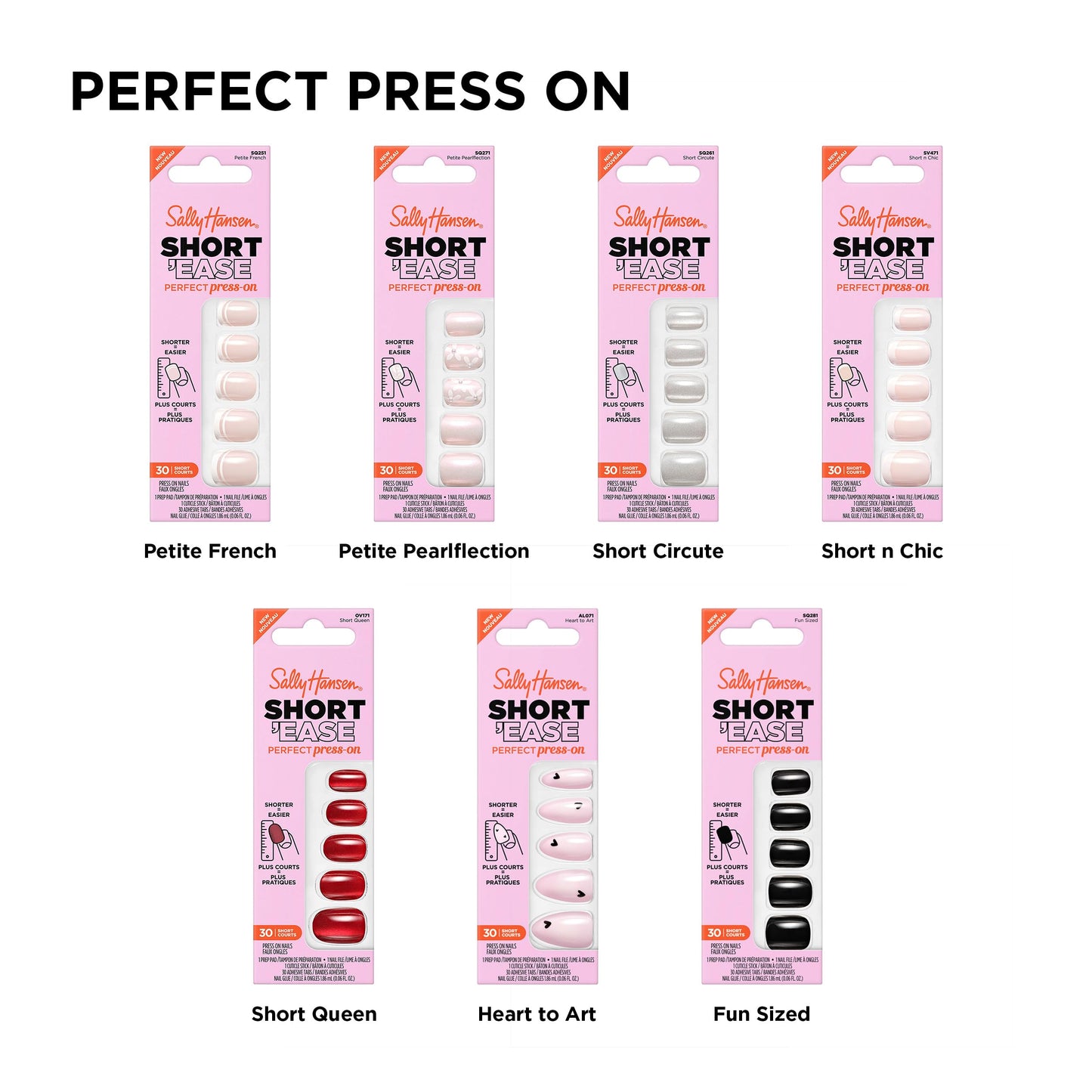 Sally Hansen Salon Effects Perfect Press-On Short'Ease Nails | Oval Shape | Easy to Apply, Non-Damaging, Natural Look Vitamin E & B5 | 30 Nails, Nail Glue, Adhesive Tabs, File| Short Queen