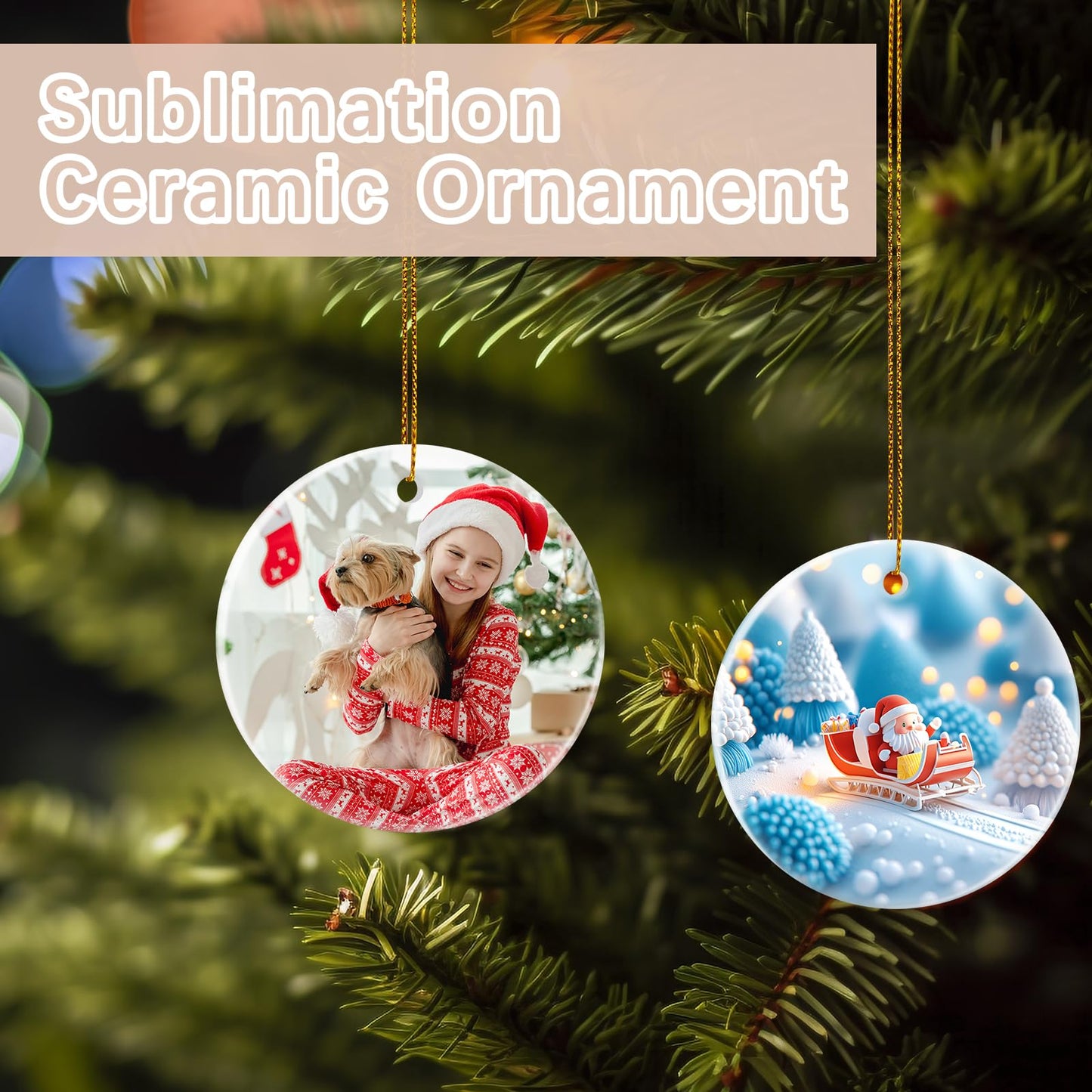 25 PCS Sublimation Ceramic Ornament Blank 3 inch White Round Christmas Ceramic Decoration Crafting DIY Personalized Home Decor Bulk Two-Sided Printed