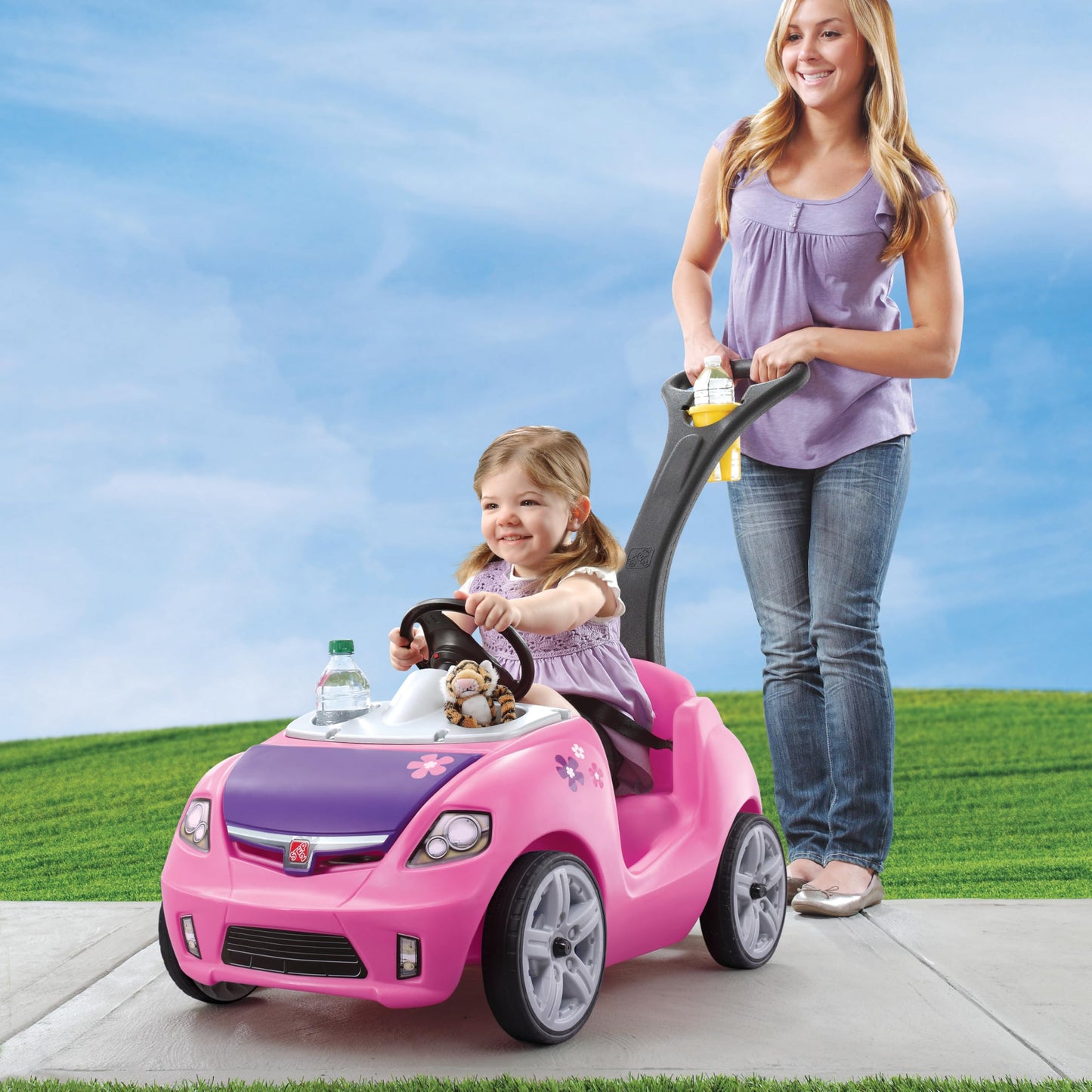 Step2 Whisper Ride II Kids Push Cars, Ride On Car, Seat Belt, Horn, Toddlers Ages 1.5 – 4 Years Old, Max Weight 50 lbs., Quick Storage, Stroller Substitute, Pink