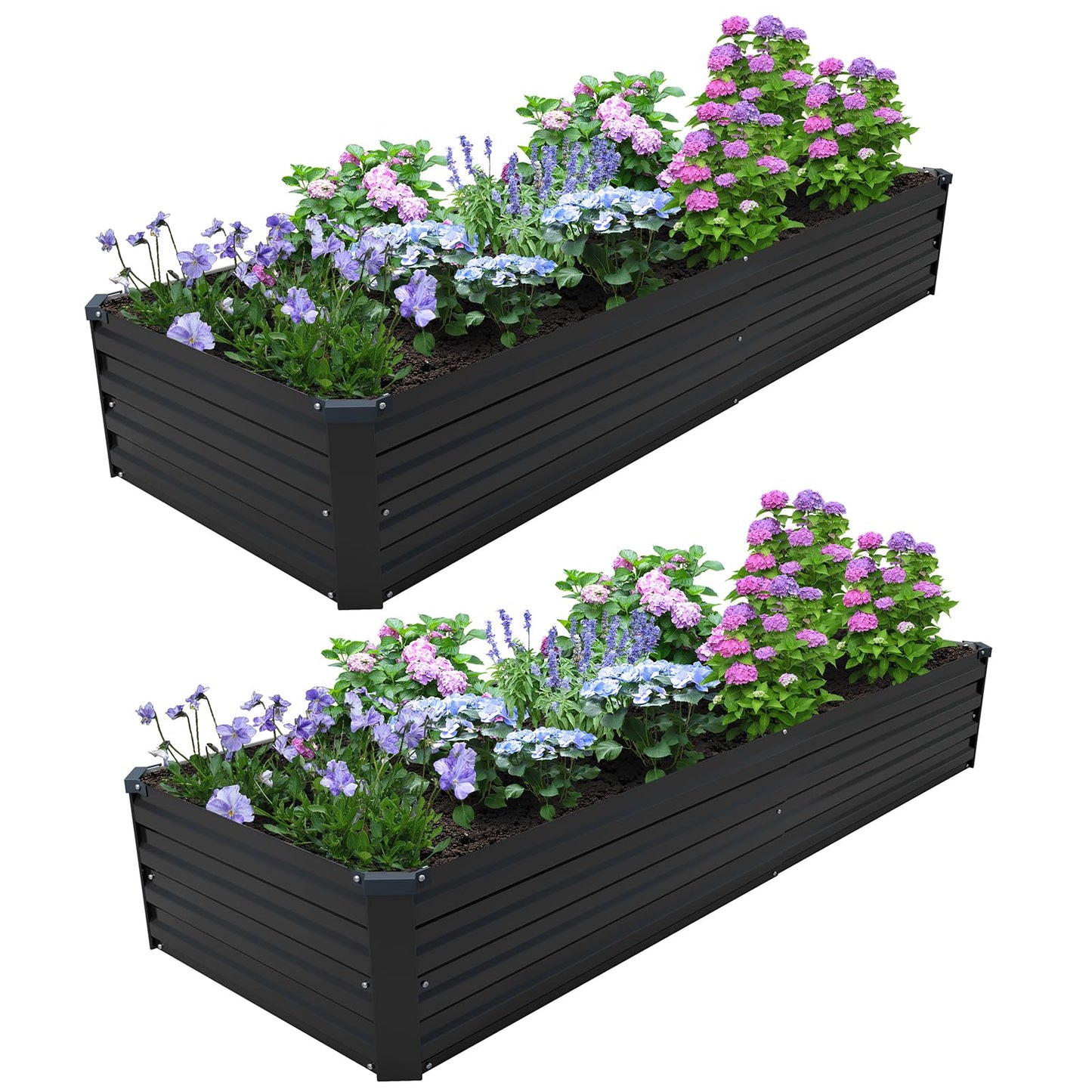 ZUNUDA 8×2×1FT(2PCS) Galvanized Raised Garden Bed Kit Metal Planter Boxes,Large Outdoor Planters Garden for Planting Vegetables,Flowers,Herbs -Black