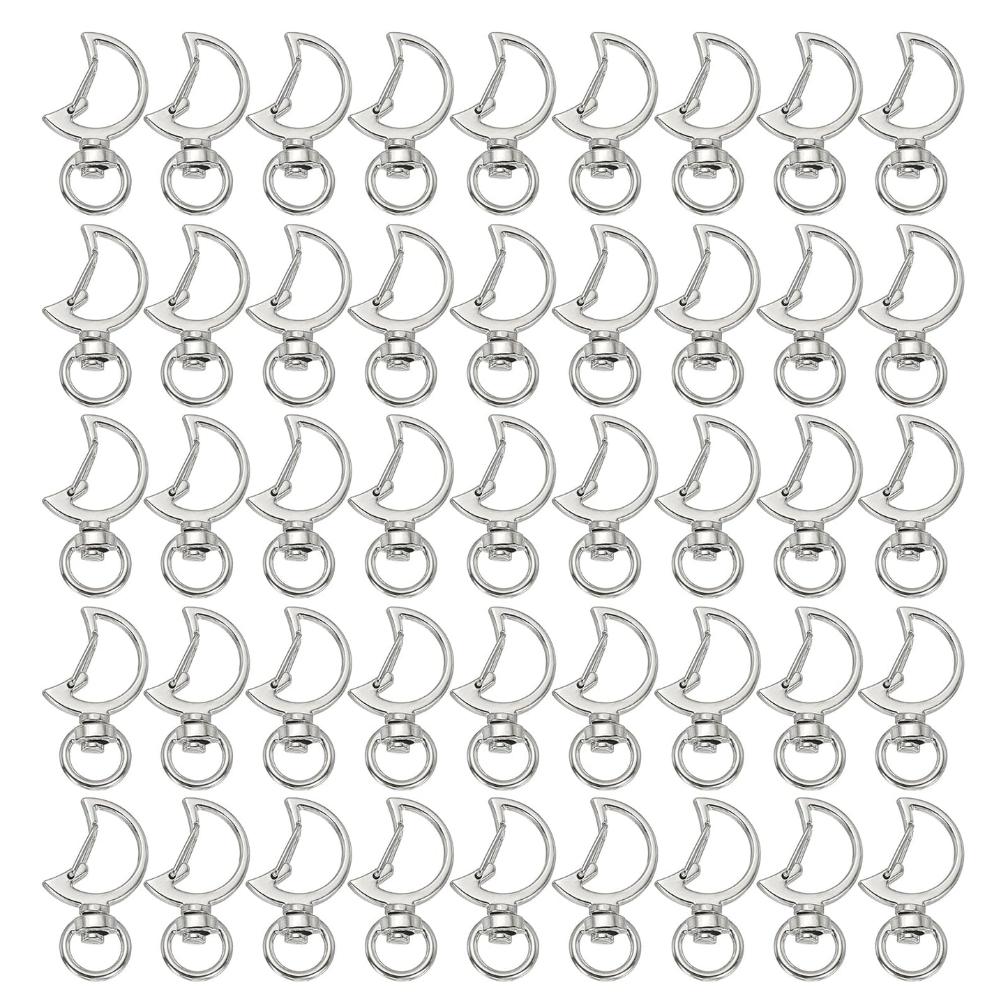 PATIKIL Swivel Lobster Clasp, 50 Pcs Moon Shape Swivel Clasp Hooks Metal Snap Clips Lanyard Claw Clasps Key Chain Making Kit for DIY Crafts Purse Bag Connector Hardware, Silver Tone