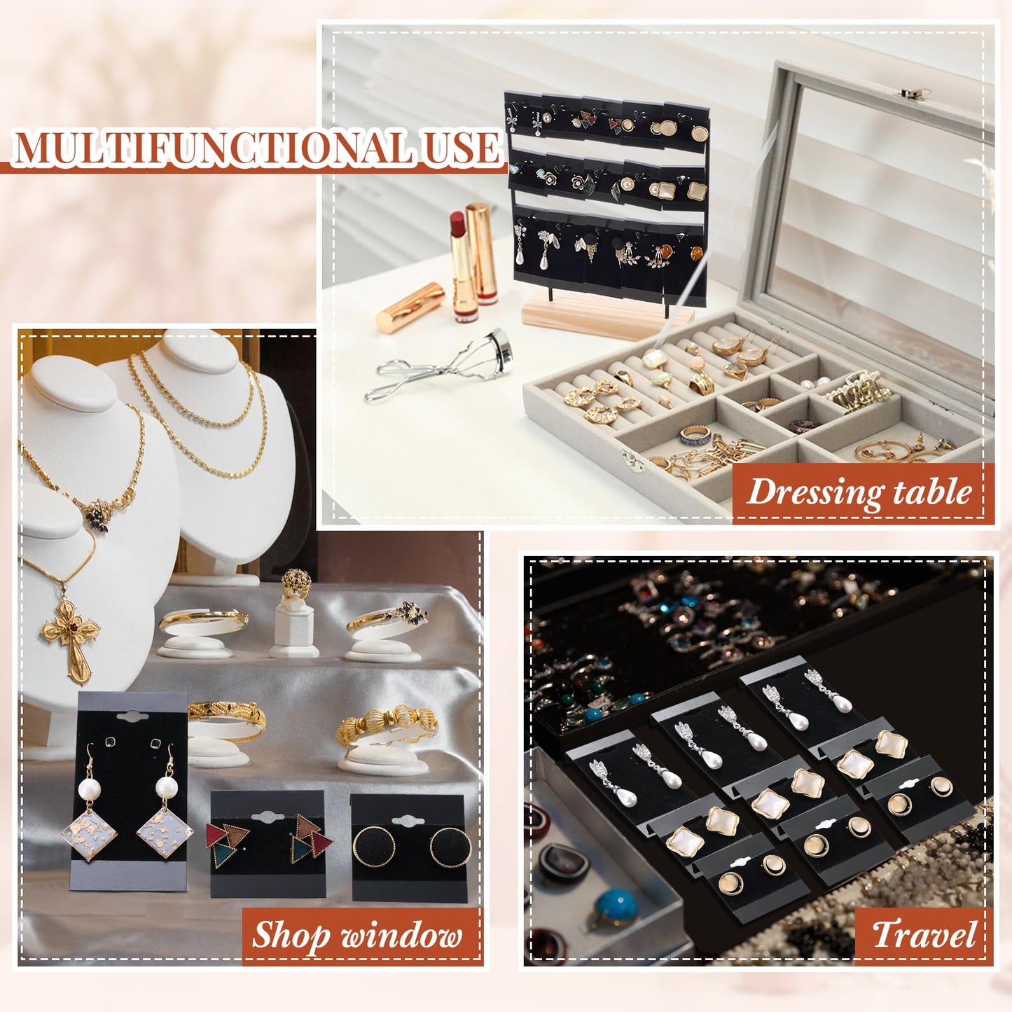 Tondiamo 200 Pcs 2 Size Black Velvet Plastic Earring Cards for Selling Jewelry 2'' x 2'' and 2'' x 4'' Earring Display Cards Holder Bulk for Earrings, Ear Studs Jewelry Accessories